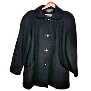 VINTAGE 100% Wool Mid-Length Coat Black Women's Sz XL Donny Brook Made In Russia